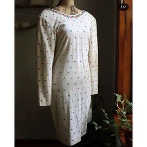 Vintage Women's Rainbow Rhinestone Dress Deep V 80s 90s Small